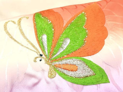 平和屋着物[]七五三　女の子　７歳　祝着　四つ身　総刺繍　花蝶文　暈し染め　金銀糸　逸品　DABC5438ma