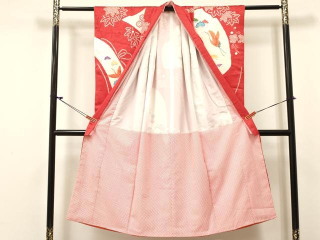 平和屋着物[]七五三　女の子　７歳　祝着　四つ身　絞り　飛鶴　松竹梅　金彩　逸品　DABC5439ma