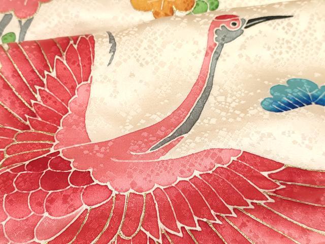 平和屋着物[]七五三　女の子　７歳　祝着　四つ身　絞り　飛鶴　松竹梅　金彩　逸品　DABC5439ma