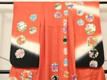 平和屋着物[]七五三　女の子　７歳　祝着　四つ身　駒刺繍　吉祥花丸文　暈し染め　金銀彩　逸品　DABC5441ma