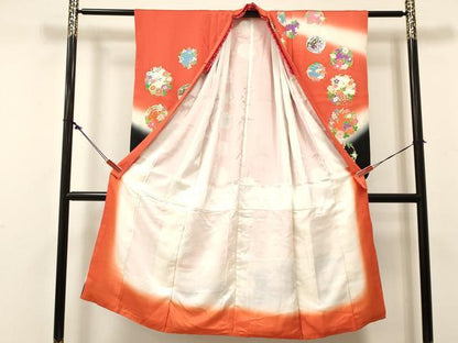 平和屋着物[]七五三　女の子　７歳　祝着　四つ身　駒刺繍　吉祥花丸文　暈し染め　金銀彩　逸品　DABC5441ma