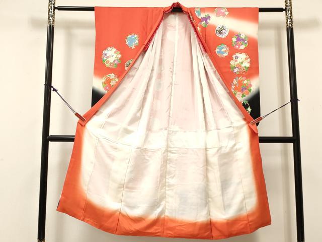 平和屋着物[]七五三　女の子　７歳　祝着　四つ身　駒刺繍　吉祥花丸文　暈し染め　金銀彩　逸品　DABC5441ma