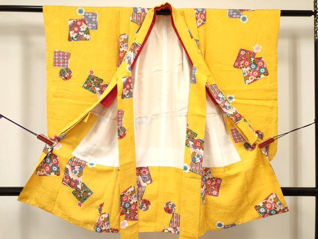 平和屋着物[]七五三　女の子　３歳　祝着　三つ身　色紙重ね花文　逸品　DABC5442ma