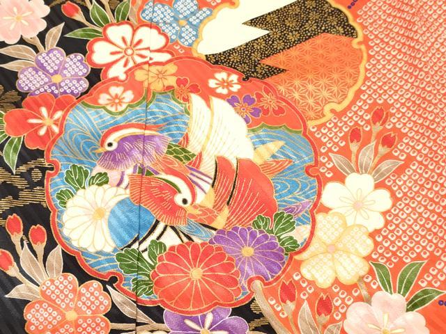 平和屋着物[]七五三　女の子　７歳　祝着　四つ身　雪輪重ね　鴛鴦花文　金彩　逸品　DABC5443ma