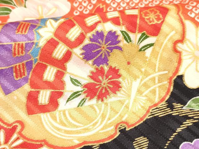 平和屋着物[]七五三 女の子 ７歳 祝着 四つ身 雪輪重ね 鴛鴦花文 金彩 逸品 DABC5443ma