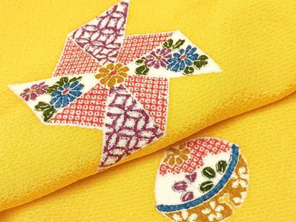 平和屋着物[]七五三　女の子　７歳　祝着　四つ身　風車　鈴花文　逸品　DABC5444ma
