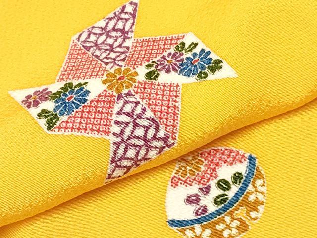 平和屋着物[]七五三　女の子　７歳　祝着　四つ身　風車　鈴花文　逸品　DABC5444ma