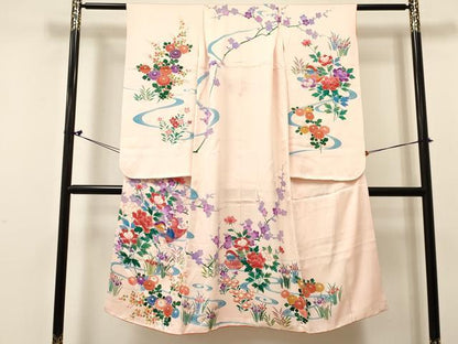 平和屋着物[]七五三　女の子　７歳　祝着　四つ身　鴛鴦花文　金彩　逸品　DABC5446ma