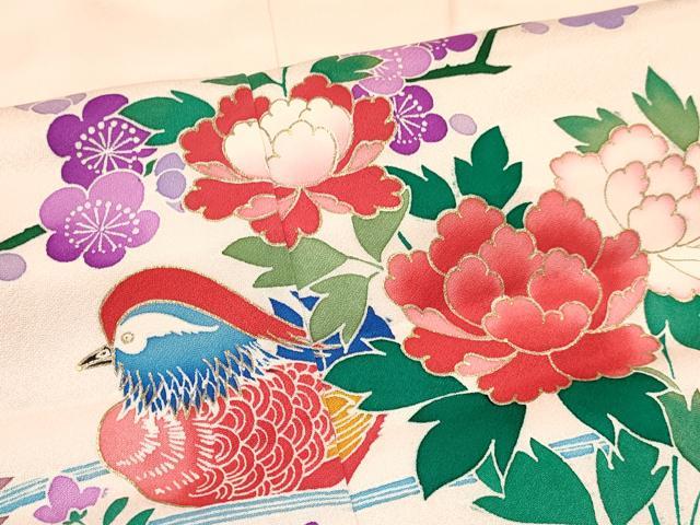 平和屋着物[]七五三　女の子　７歳　祝着　四つ身　鴛鴦花文　金彩　逸品　DABC5446ma
