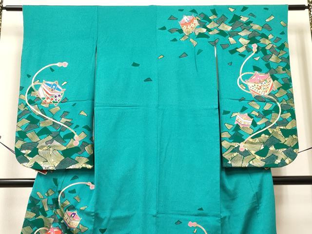 平和屋着物[]ファッションデザイナー コシノアヤコ 七五三 女の子 ７歳 祝着 四つ身 糸車花文 金彩 逸品 DABC5448ma