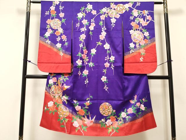 平和屋着物[]七五三　女の子　７歳　祝着　四つ身　折り鶴　鞠花蝶文　金彩　逸品　DABC5449ma