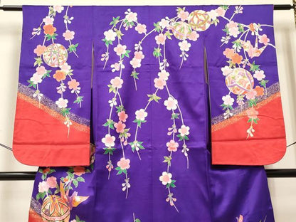 平和屋着物[]七五三　女の子　７歳　祝着　四つ身　折り鶴　鞠花蝶文　金彩　逸品　DABC5449ma