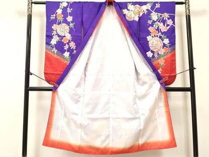 平和屋着物[]七五三 女の子 ７歳 祝着 四つ身 折り鶴 鞠花蝶文 金彩 逸品 DABC5449ma
