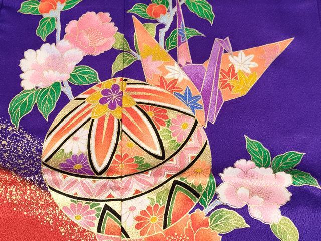 平和屋着物[]七五三　女の子　７歳　祝着　四つ身　折り鶴　鞠花蝶文　金彩　逸品　DABC5449ma