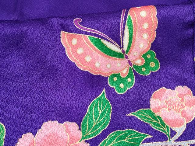平和屋着物[]七五三　女の子　７歳　祝着　四つ身　折り鶴　鞠花蝶文　金彩　逸品　DABC5449ma
