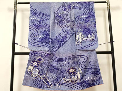 平和屋着物[]七五三　女の子　７歳　祝着　四つ身　駒刺繍　花車文　金彩　DABC5450ma