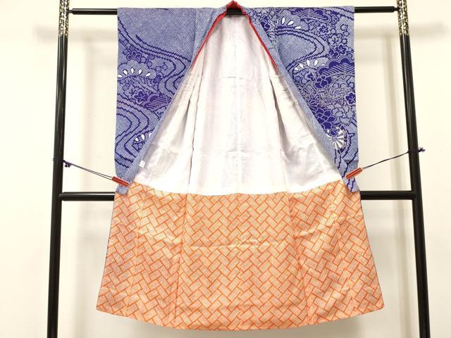 平和屋着物[]七五三　女の子　７歳　祝着　四つ身　駒刺繍　花車文　金彩　DABC5450ma