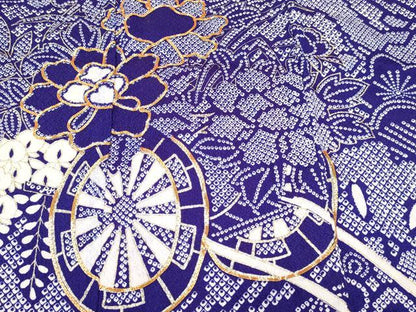 平和屋着物[]七五三　女の子　７歳　祝着　四つ身　駒刺繍　花車文　金彩　DABC5450ma