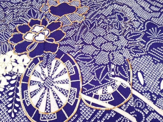 平和屋着物[]七五三　女の子　７歳　祝着　四つ身　駒刺繍　花車文　金彩　DABC5450ma