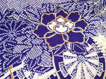 平和屋着物[]七五三　女の子　７歳　祝着　四つ身　駒刺繍　花車文　金彩　DABC5450ma
