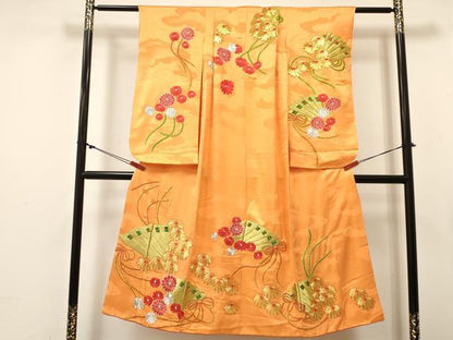 平和屋着物∵女の子　十三参り　子供　祝着　駒刺繍　総刺繍　檜扇花文　金銀糸　逸品　DABC5451ma