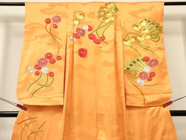 平和屋着物∵女の子　十三参り　子供　祝着　駒刺繍　総刺繍　檜扇花文　金銀糸　逸品　DABC5451ma