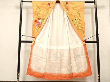 平和屋着物∵女の子　十三参り　子供　祝着　駒刺繍　総刺繍　檜扇花文　金銀糸　逸品　DABC5451ma