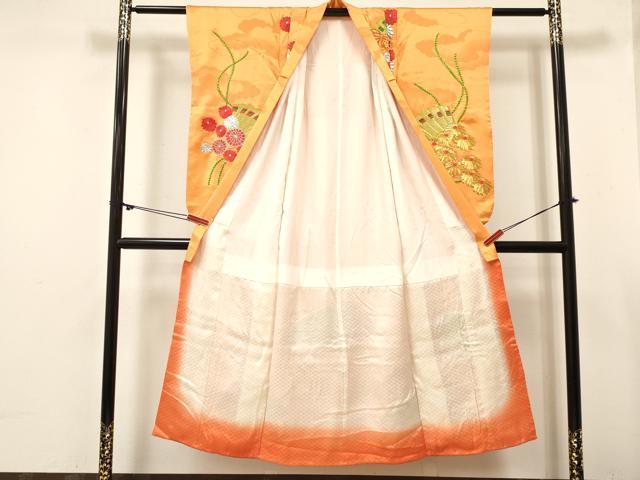 平和屋着物∵女の子　十三参り　子供　祝着　駒刺繍　総刺繍　檜扇花文　金銀糸　逸品　DABC5451ma