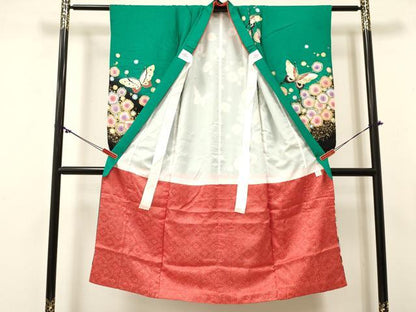 平和屋着物[]七五三 女の子 ７歳 祝着 四つ身 絞り 辻が花 舞蝶文 暈し染め 金銀彩 逸品 DABC5452ma