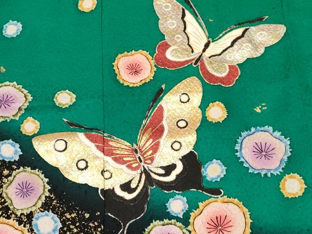 平和屋着物[]七五三　女の子　７歳　祝着　四つ身　絞り　辻が花　舞蝶文　暈し染め　金銀彩　逸品　DABC5452ma