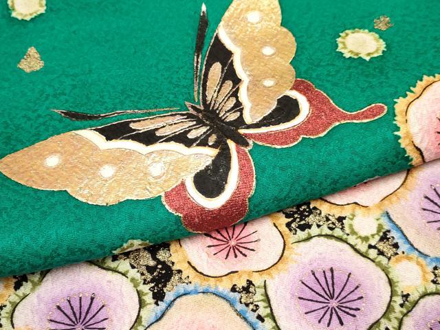 平和屋着物[]七五三　女の子　７歳　祝着　四つ身　絞り　辻が花　舞蝶文　暈し染め　金銀彩　逸品　DABC5452ma