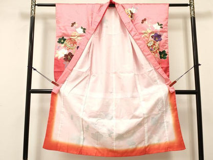 平和屋着物[]七五三　女の子　７歳　祝着　四つ身　鞠花文　暈し染め　金銀彩　逸品　DABC5453ma