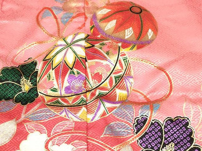 平和屋着物[]七五三　女の子　７歳　祝着　四つ身　鞠花文　暈し染め　金銀彩　逸品　DABC5453ma