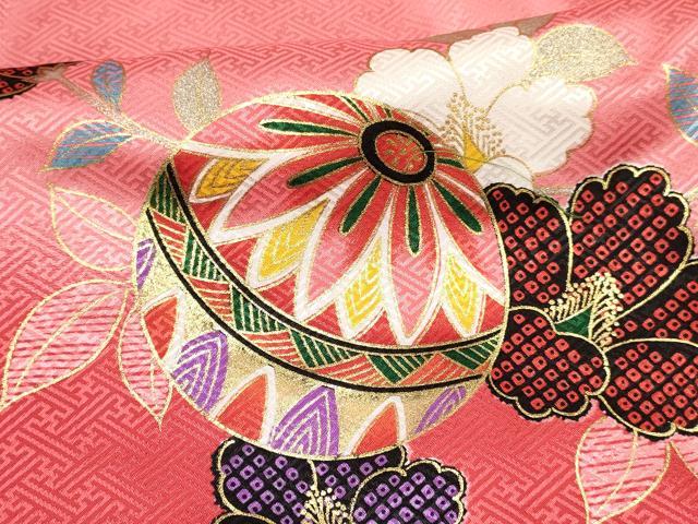 平和屋着物[]七五三　女の子　７歳　祝着　四つ身　鞠花文　暈し染め　金銀彩　逸品　DABC5453ma
