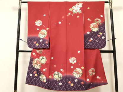 平和屋着物[]七五三 女の子 ７歳 祝着 四つ身 鈴花丸文 暈し染め 金彩 DABC5455ma