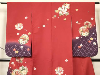 平和屋着物[]七五三　女の子　７歳　祝着　四つ身　鈴花丸文　暈し染め　金彩　DABC5455ma