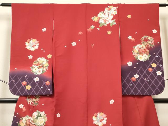 平和屋着物[]七五三　女の子　７歳　祝着　四つ身　鈴花丸文　暈し染め　金彩　DABC5455ma
