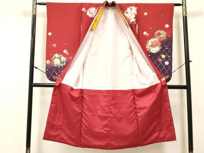 平和屋着物[]七五三　女の子　７歳　祝着　四つ身　鈴花丸文　暈し染め　金彩　DABC5455ma