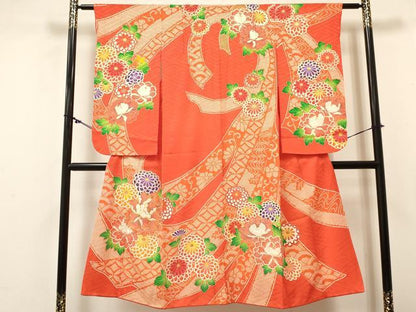 平和屋着物[]七五三　女の子　７歳　祝着　四つ身　駒刺繍　束ね熨斗牡丹花文　金彩　逸品　DABC5456ma