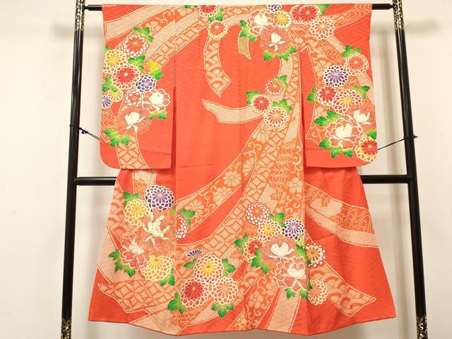 平和屋着物[]七五三　女の子　７歳　祝着　四つ身　駒刺繍　束ね熨斗牡丹花文　金彩　逸品　DABC5456ma