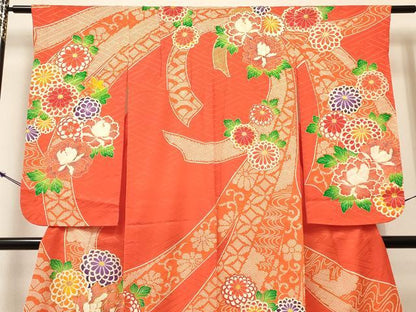 平和屋着物[]七五三　女の子　７歳　祝着　四つ身　駒刺繍　束ね熨斗牡丹花文　金彩　逸品　DABC5456ma