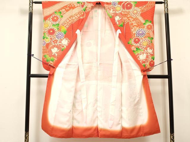 平和屋着物[]七五三　女の子　７歳　祝着　四つ身　駒刺繍　束ね熨斗牡丹花文　金彩　逸品　DABC5456ma