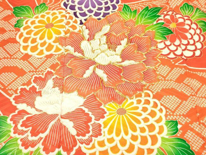平和屋着物[]七五三　女の子　７歳　祝着　四つ身　駒刺繍　束ね熨斗牡丹花文　金彩　逸品　DABC5456ma