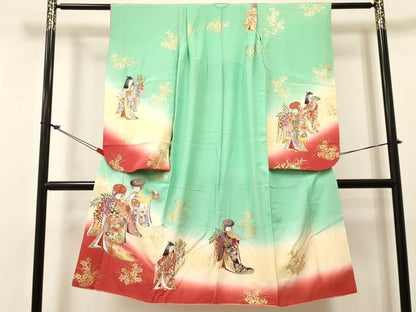平和屋着物[]七五三　女の子　７歳　祝着　四つ身　人物花文　金彩　逸品　DABC5457ma