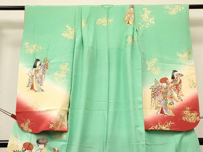 平和屋着物[]七五三 女の子 ７歳 祝着 四つ身 人物花文 金彩 逸品 DABC5457ma