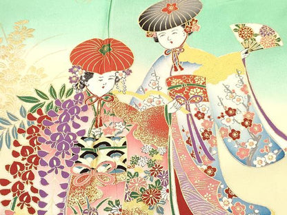 平和屋着物[]七五三 女の子 ７歳 祝着 四つ身 人物花文 金彩 逸品 DABC5457ma