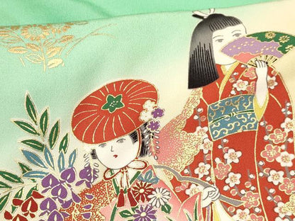 平和屋着物[]七五三 女の子 ７歳 祝着 四つ身 人物花文 金彩 逸品 DABC5457ma