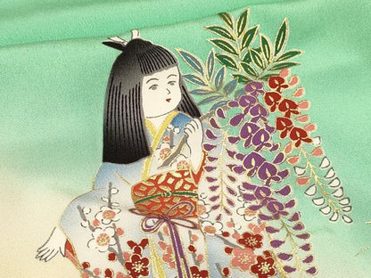 平和屋着物[]七五三　女の子　７歳　祝着　四つ身　人物花文　金彩　逸品　DABC5457ma