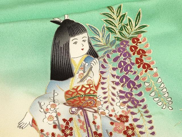 平和屋着物[]七五三　女の子　７歳　祝着　四つ身　人物花文　金彩　逸品　DABC5457ma