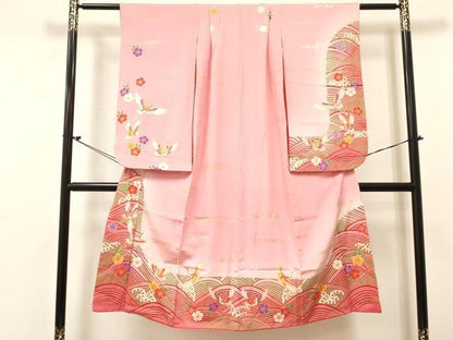 平和屋着物[]七五三　女の子　７歳　祝着　四つ身　立波飛鶴花文　暈し染め　金彩　逸品　DABC5458ma